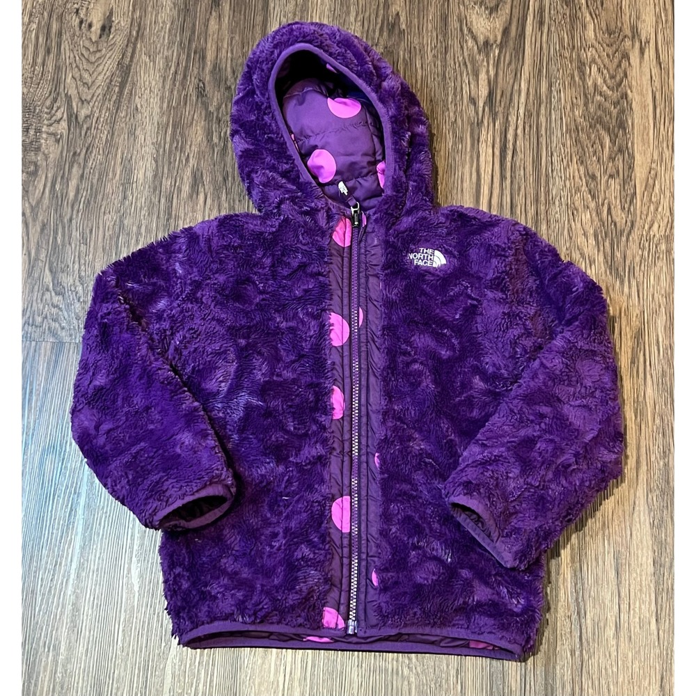 The North Face Toddler Girl Reversible Perrito Fleece Jacket Purple Polka Dot 5T